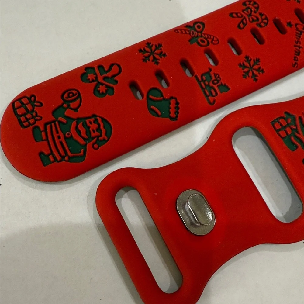 Festive Christmas Red and Green Engraved Silicone Smartwatch Band
